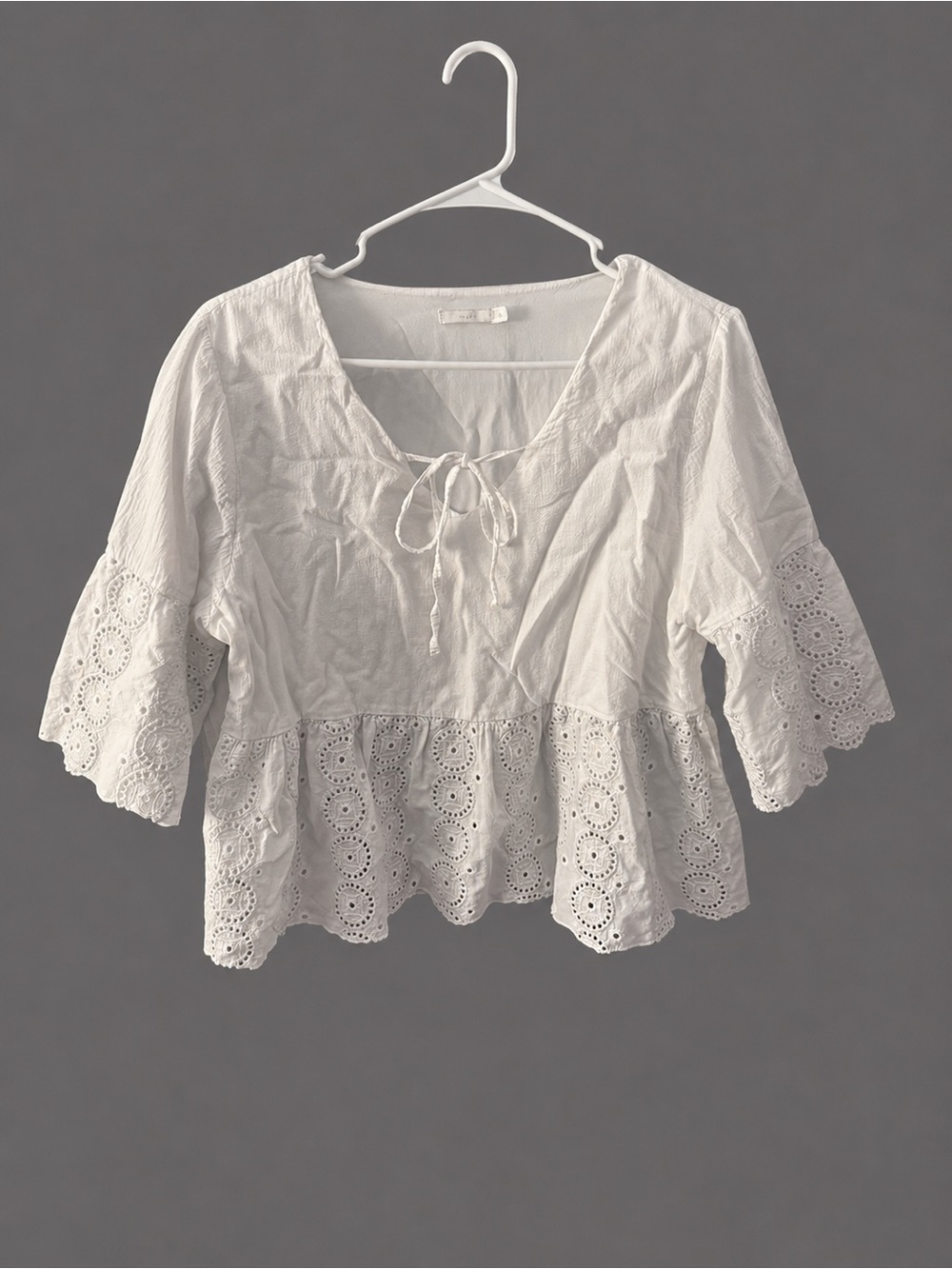 Angel White Eyelet Tie-Front Peplum Blouse